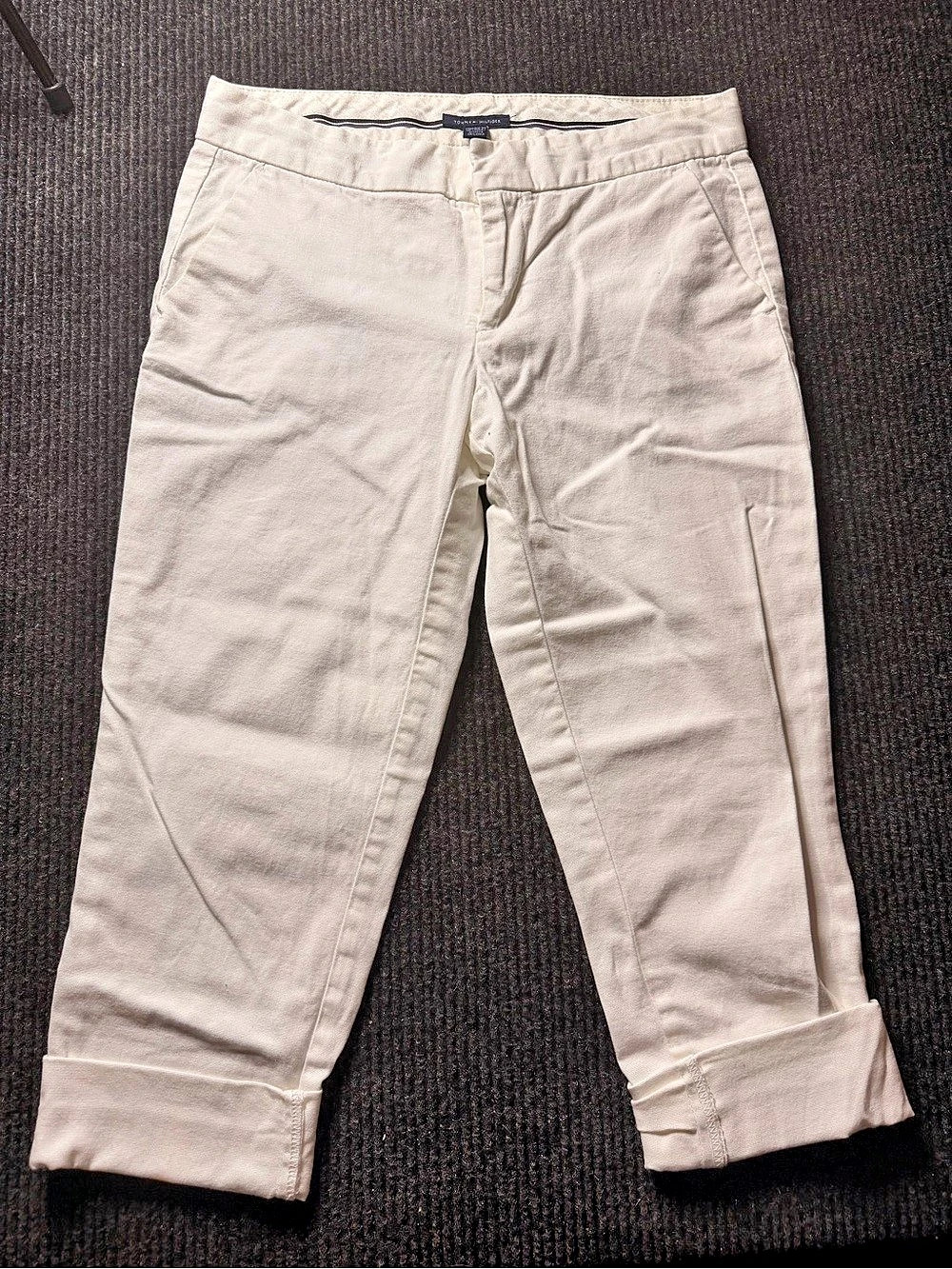 Tommy Hilfiger White Cuffed Capri Cropped Pants Size 6 Mid Rise Trouser Cotton